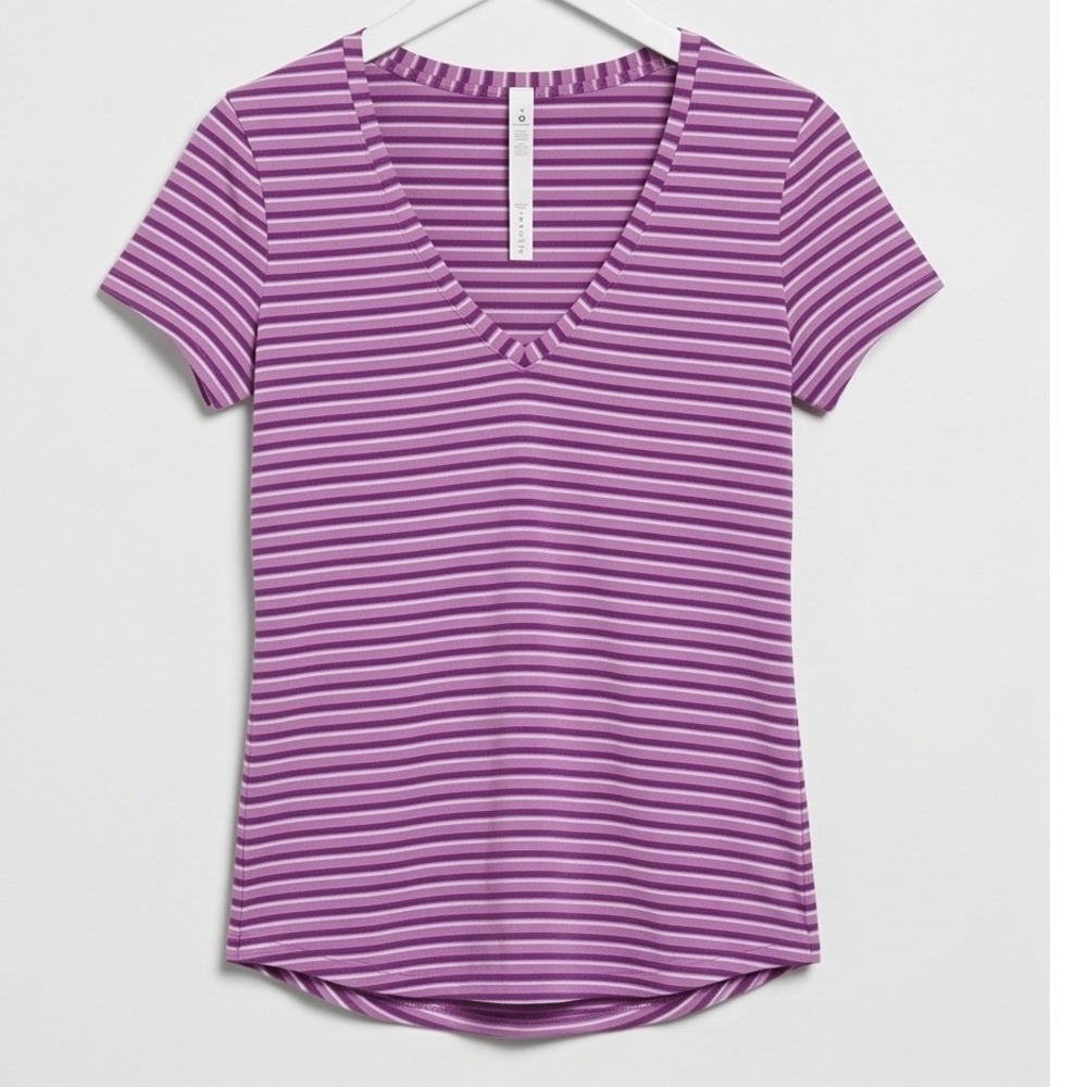 Lululemon 4 Love Tee V‎ Short Sleeve Pima Cotton Striped Purple Pink Womens